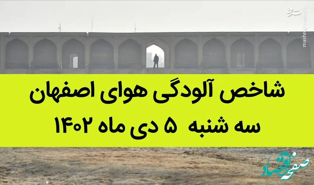 شاخص آلودگی هوای اصفهان امروز سه شنبه ۵ دی ماه ۱۴۰۲ + کیفیت هوای اصفهان امروز به تفکیک مناطق
