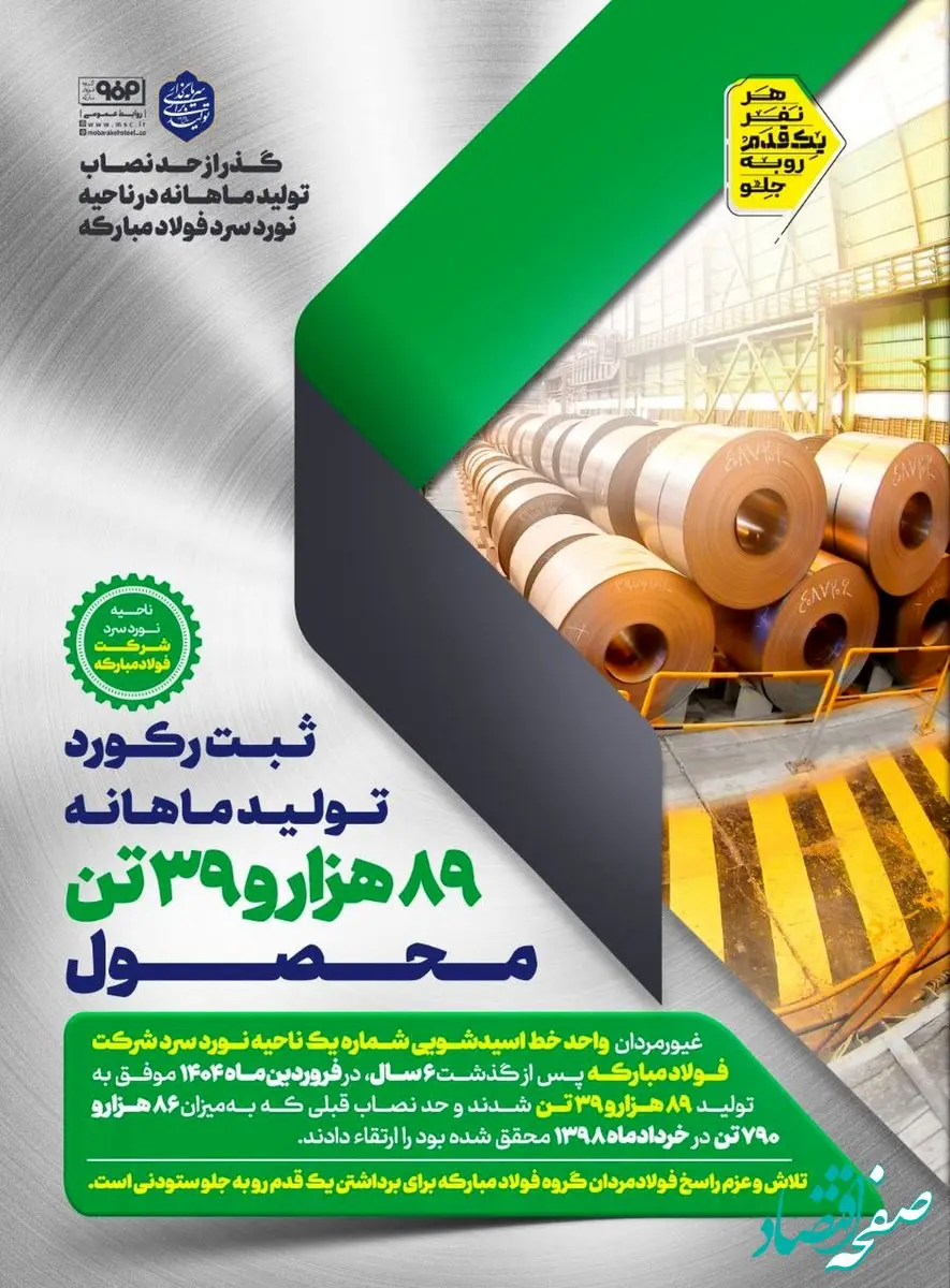 گذر از حد نصاب تولید ماهانه در ناحیه نورد سرد فولاد مبارکه