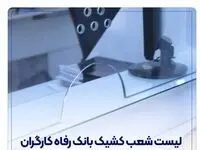 فهرست شعب کشیک بانک رفاه کارگران تهران امروز دوشنبه ۱۱ اسفند ماه 