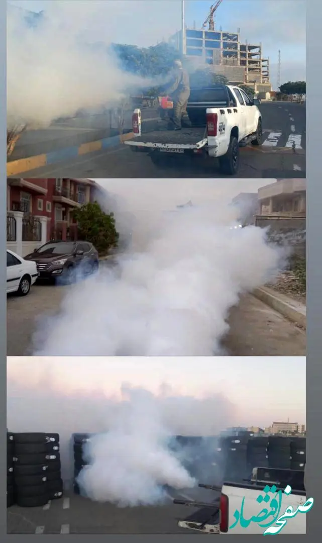 اجرای عملیات مه پاشی جهت کنترل وفور پشه مهاجم آئدس در منطقه آزاد، مه پاشی با استفاده از دستگاه‌های مه پاش (fogging equipment)