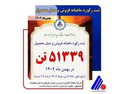 رکورد ماهیانه فروش و حمل محصول شرکت فولاد آلیاژی ایران شکسته شد