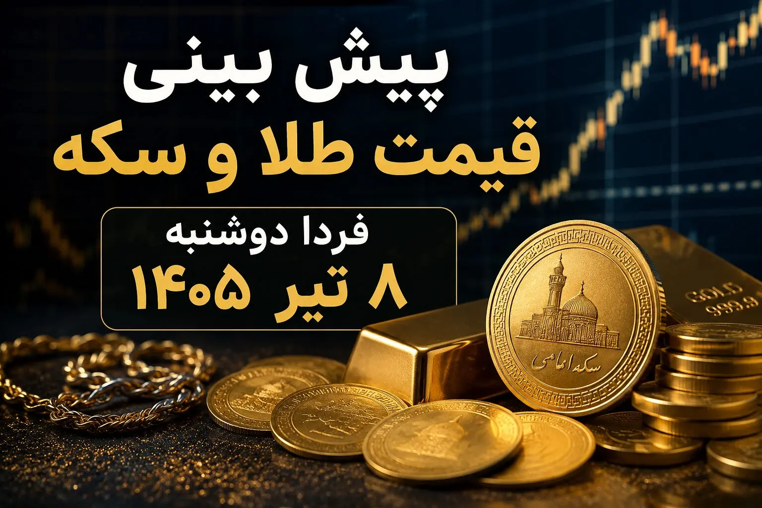 پیش بینی قیمت طلا و سکه فردا دوشنبه ۸ تیر ۱۴۰۵ | بازار در انتظار ادامه روند صعودی یا آغاز اصلاح؟