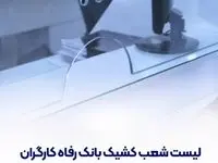 فهرست شعب کشیک بانک رفاه کارگران در استان تهران در روز چهار‌شنبه ۱۵ مرداد ۱۴۰۴