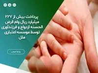  پرداخت بیش از ۲۲۷ میلیارد ریال وام قرض الحسنه ازدواج و فرزندآوری