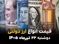 قیمت دلار دولتی امروز دوشنبه ۲۲ تیر ۱۴۰۵ + جدول قیمت ارز