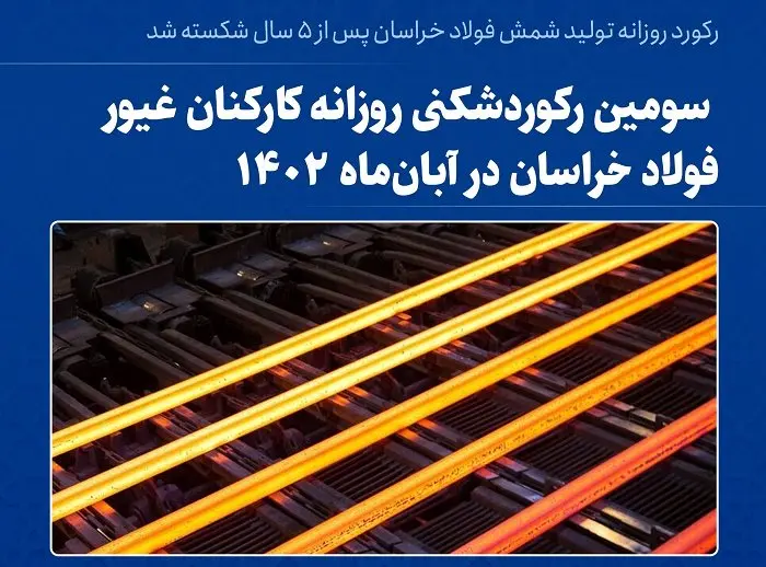 رکورد روزانه تولید شمش فولاد خراسان پس از ۵ سال شکسته شد