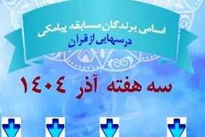 فهرست برندگان مسابقه پیامکی درس هایی از قرآن تاریخ ۶،۱۳،۲۰ آذر ماه ۱۴۰۴