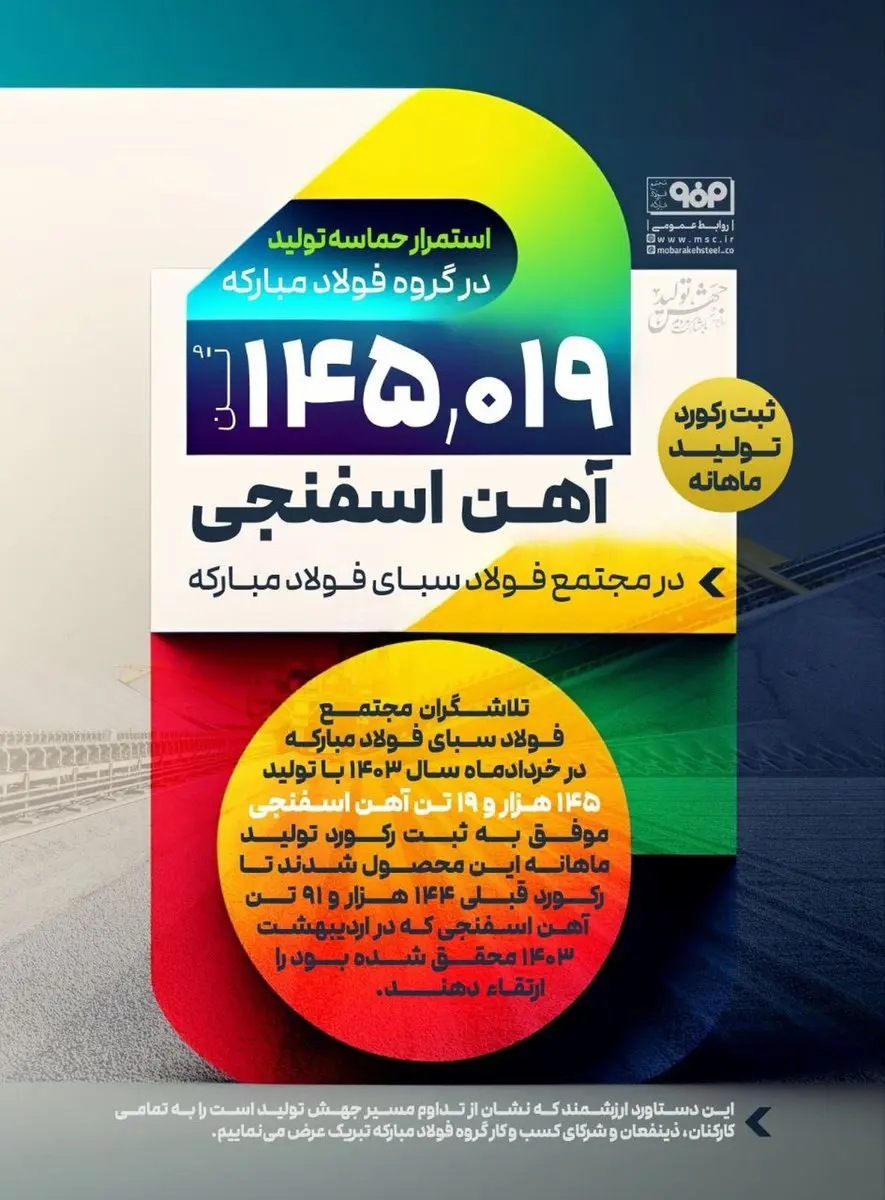 استمرار حماسه تولید در گروه فولاد مبارکه با ثبت رکورد تولید ماهانه در مجتمع فولاد سبا
