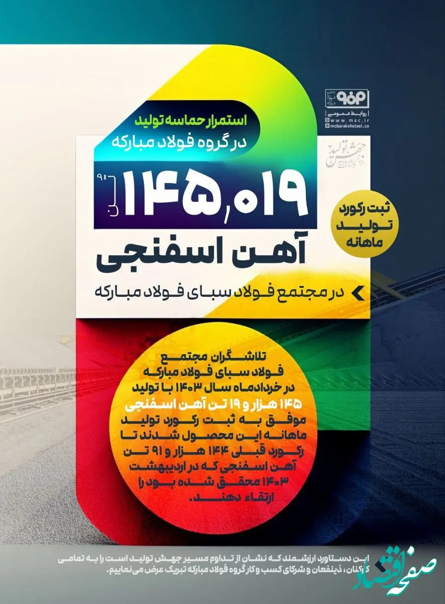 استمرار حماسه تولید در گروه فولاد مبارکه با ثبت رکورد تولید ماهانه در مجتمع فولاد سبا