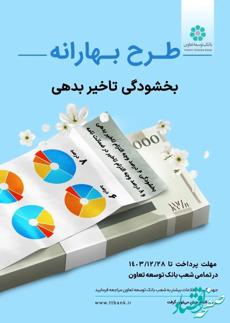 «طرح بهارانه» بانک توسعه تعاون برای بخشودگی جریمه اقساط