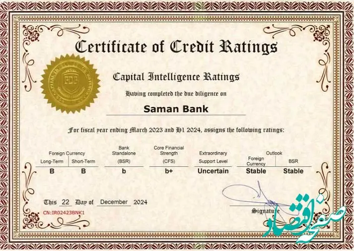 تثبیت رتبه اعتباری بانک سامان