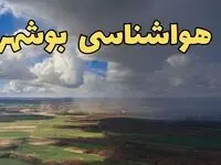 پیش‌ بینی وضعیت آب و هوای بوشهر فردا ۲۱ فروردین ۱۴۰۴ | هواشناسی بوشهر فردا پنجشنبه ۲۱ فروردین | پیش‌ بینی آب و هوا بوشهر ۲۴ ساعت آینده