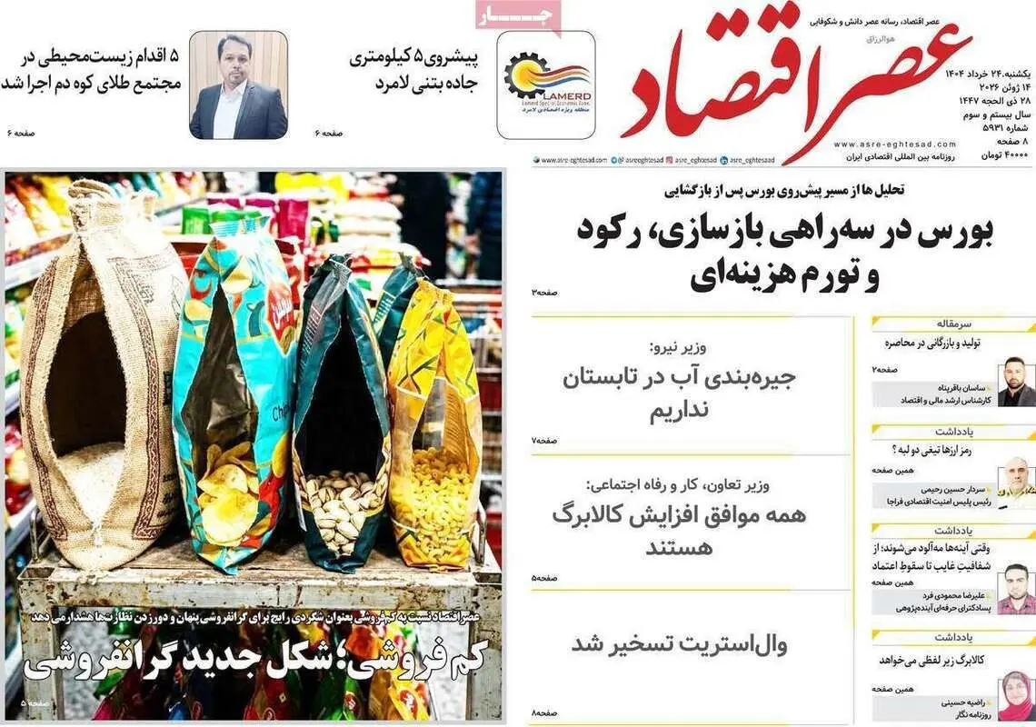 صفحه اول روزنامه‌های اقتصادی امروز 24 خرداد