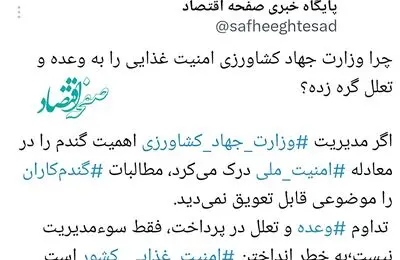 چرا وزارت جهاد کشاورزی امنیت غذایی را به وعده و تعلل گره زده؟