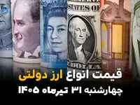 قیمت ارزهای دولتی امروز چهارشنبه ۳۱ تیر ۱۴۰۵ | آخرین نرخ دلار، یورو و ارزهای رسمی