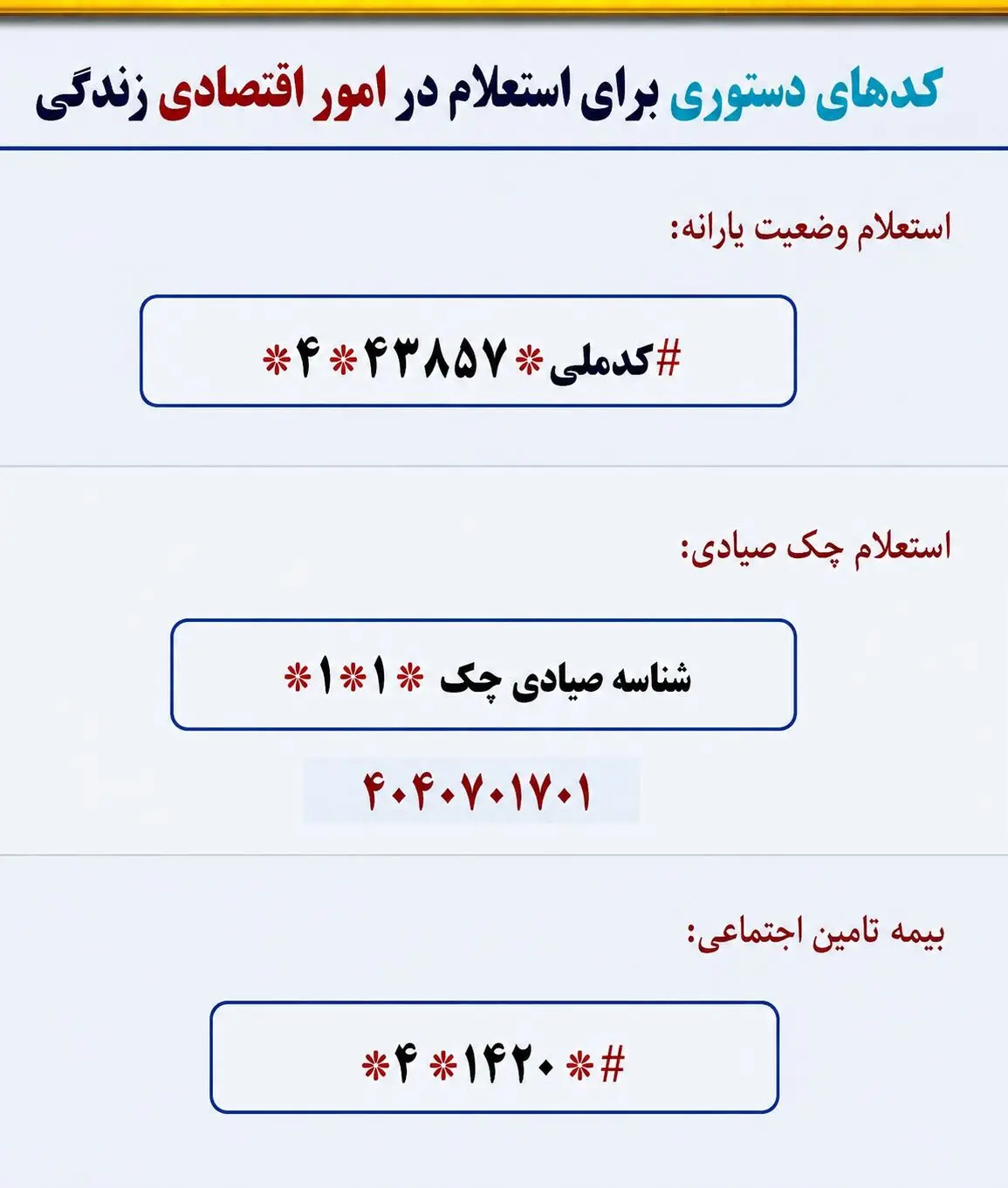 کدهای دستوری برای استعلام امور اقتصادی خانوار
