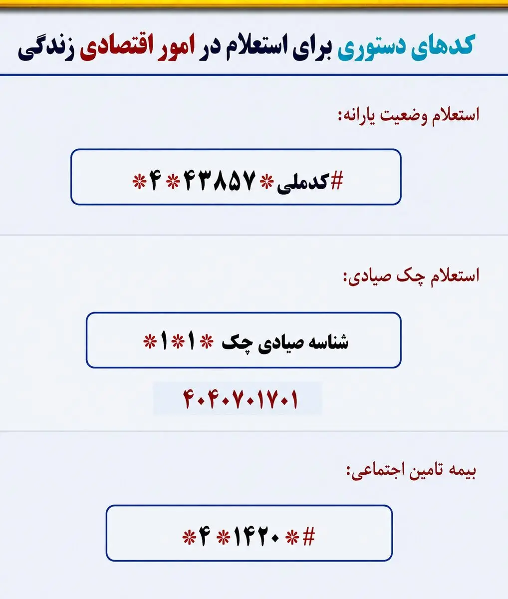 کدهای دستوری برای استعلام امور اقتصادی خانوار