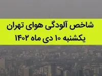 شاخص آلودگی هوای تهران امروز یکشنبه ۱۰ دی ماه ۱۴۰۲ + کیفیت هوای تهران امروز به تفکیک مناطق