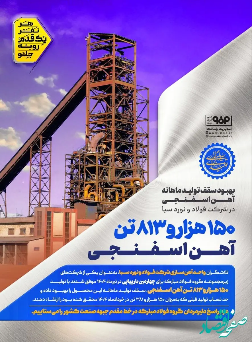 بهبود سقف تولید ماهانه آهن اسفنجی در شرکت فولاد و نورد سبا