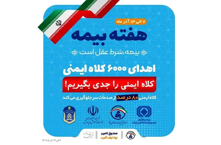 به مناسبت هفته بیمه از سوی صندوق تأمین خسارت‌های بدنی؛شش هزار کلاه ایمنی در سراسر کشور اهدا می شود