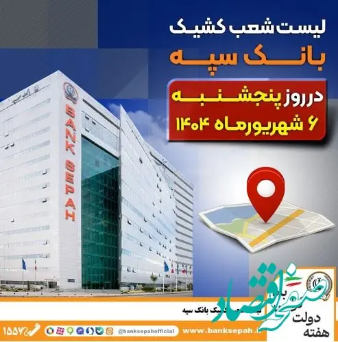 لیست شعب کشیک بانک سپه در روز پنجشنبه ششم شهریورماه