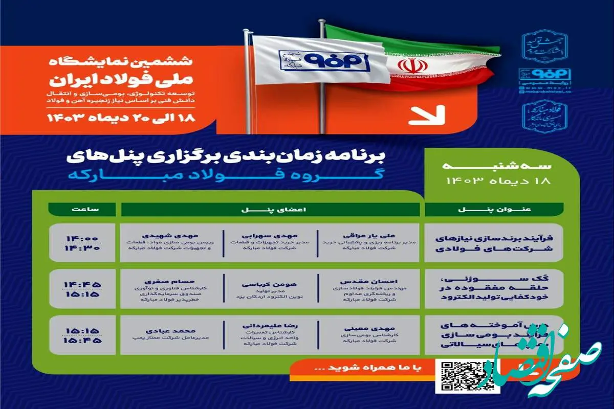 برنامه زمان‌بندی برگزاری پنل‌های گروه فولاد مبارکه در اولین روز از ششمین نمایشگاه ملی فولاد ایران