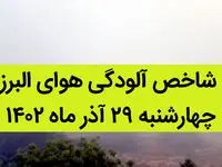 شاخص آلودگی هوای البرز امروز چهارشنبه ۲۹ آذر ۱۴۰۲ + کیفیت هوای البرز امروز به تفکیک مناطق