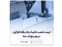 اعلام فهرست شعب کشیک بانک رفاه کارگران در روز پنج‌شنبه ۲۶ تیرماه