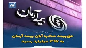 حق‌بیمه صادره آبان بیمه آرمان به ۳۹۷ میلیاردرسید