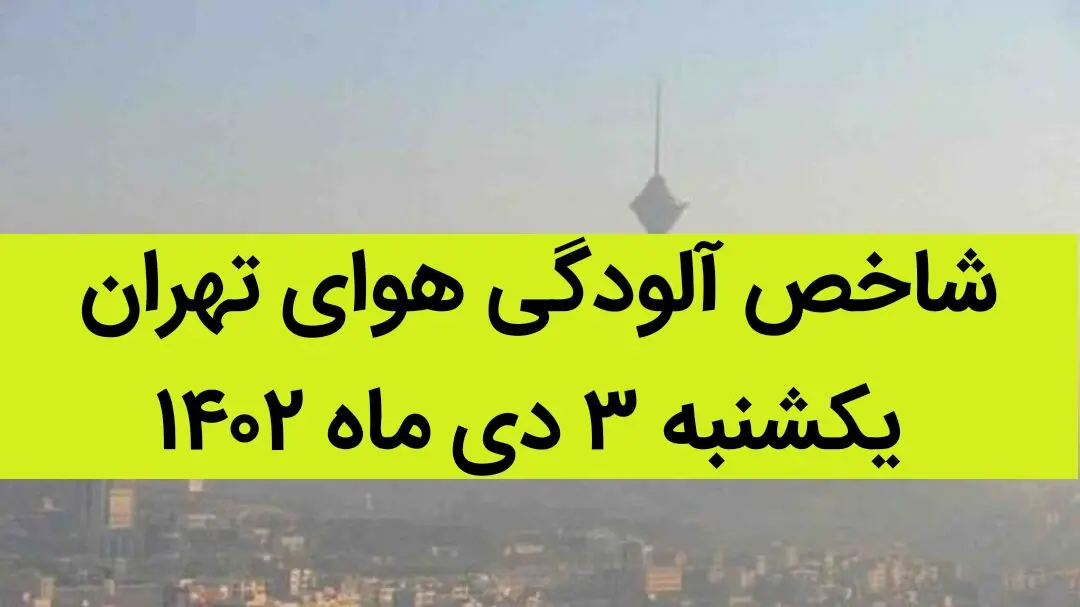 شاخص آلودگی هوای تهران امروز یکشنبه ۳ دی ماه ۱۴۰۲ + کیفیت هوای تهران امروز به تفکیک مناطق