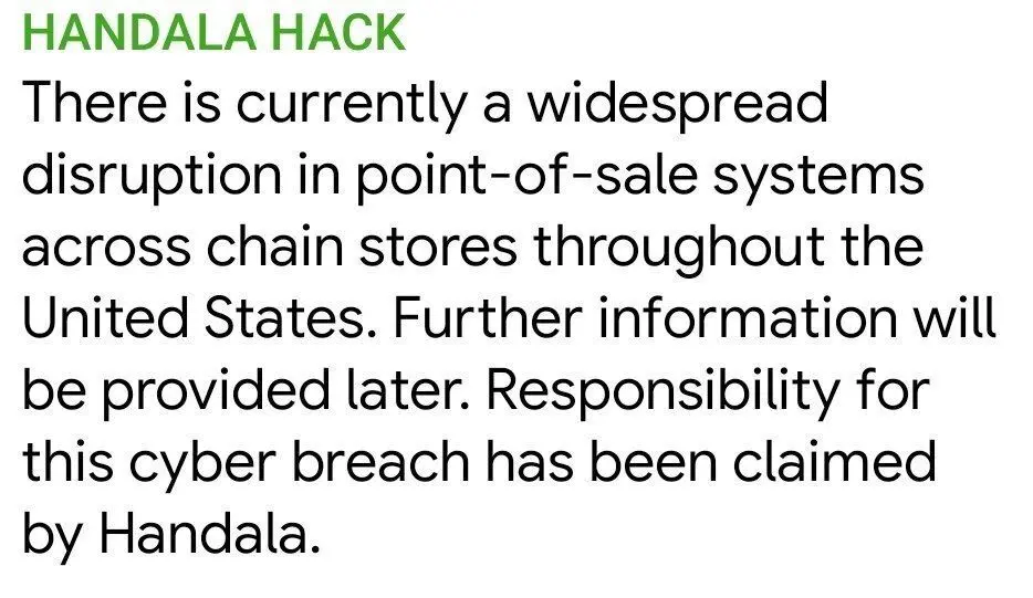 حنظله: اختلال گسترده‌ای در سیستم‌های فروش (POS) امریکا