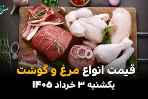 قیمت گوشت و مرغ امروز یکشنبه ۳ خرداد ۱۴۰۵ | آخرین نرخ گوشت گوسفندی، گوساله و مرغ کامل
