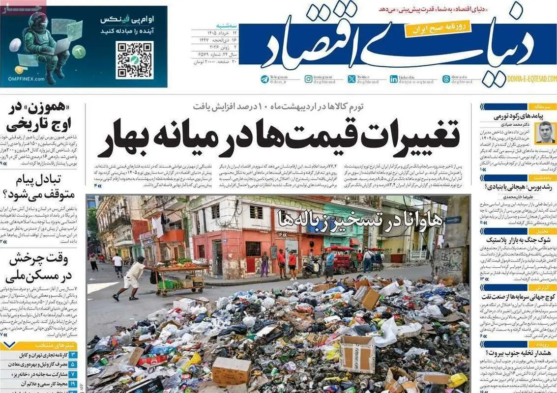 صفحه نخست روزنامه های اقتصادی امروز سه شنبه ۱۲ خرداد ۱۴۰۵
