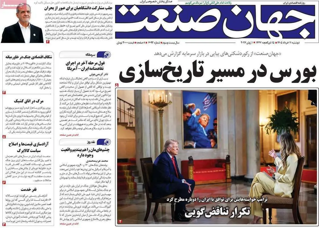 صفحه اول روزنامه‌های اقتصادی امروز 11 خرداد