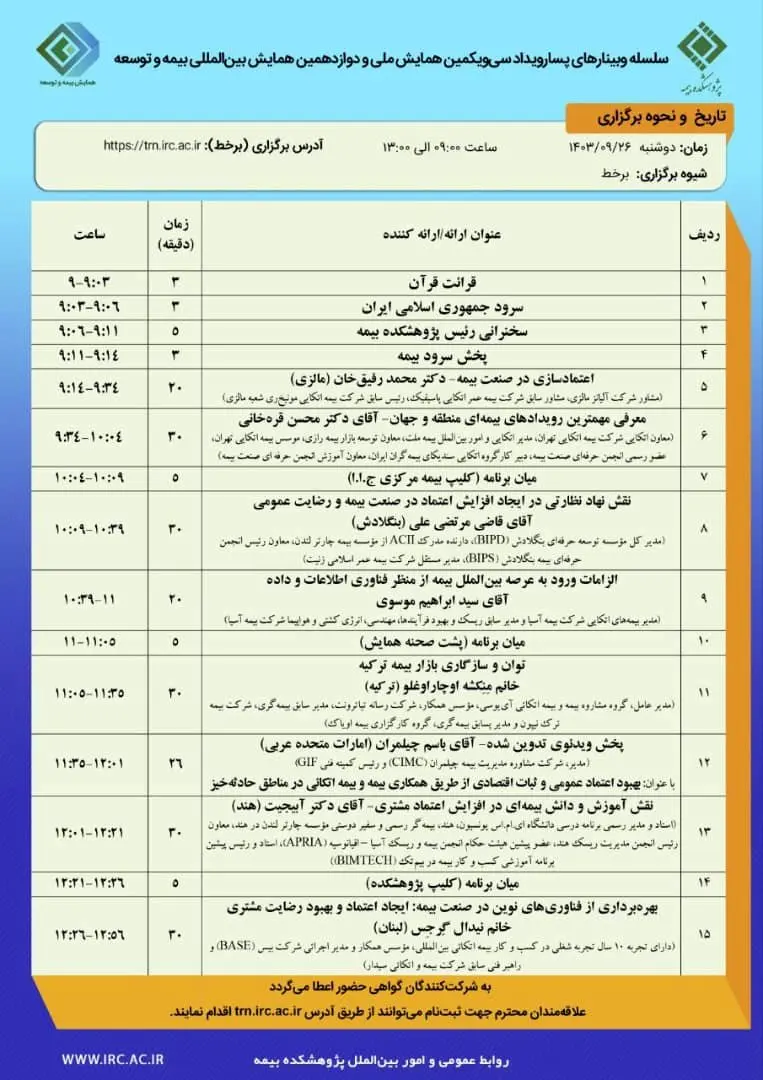 سلسله وبینارهای پسارویداد همایش بیمه و توسعه ۱۴۰۳