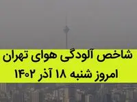 شاخص آلودگی هوای تهران امروز شنبه ۱۸ آذر ۱۴۰۲