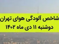 شاخص آلودگی هوای تهران امروز دوشنبه ۱۱ دی ماه ۱۴۰۲ + کیفیت هوای تهران امروز به تفکیک مناطق