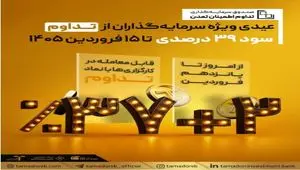 عیدی ویژه سرمایه‌گذاران از «تداوم»؛ سود ۳۹ درصدی تا ۱۵ فروردین ۱۴۰۵