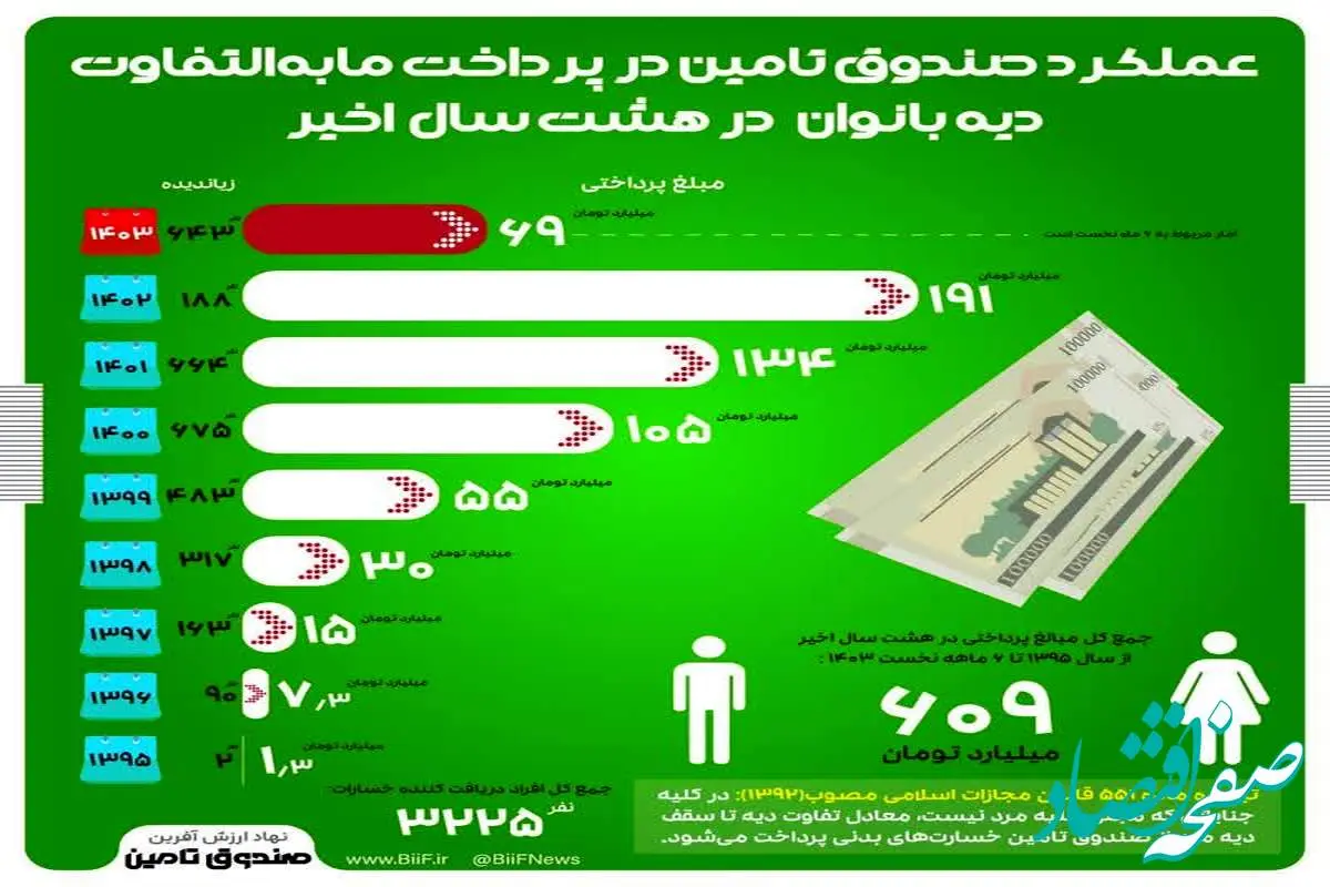 عملکرد صندوق تامین در پرداخت مابه‌التفاوت دیه بانوان در هشت سال اخیر