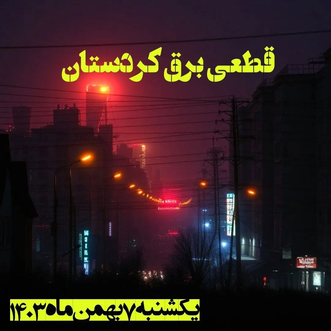 زمان قطعی برق کردستان یکشنبه ۷ بهمن ماه ۱۴۰۳ اعلام شد | جدول خاموشی برق سنندج ۲۴ ساعت آینده