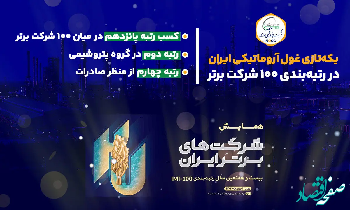 یکه‌تازی غول آروماتیکی ایران در رتبه‌بندی ۱۰۰ شرکت برتر
