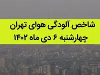 شاخص آلودگی هوای تهران امروز چهارشنبه ۶ دی ماه ۱۴۰۲ + کیفیت هوای تهران امروز به تفکیک مناطق