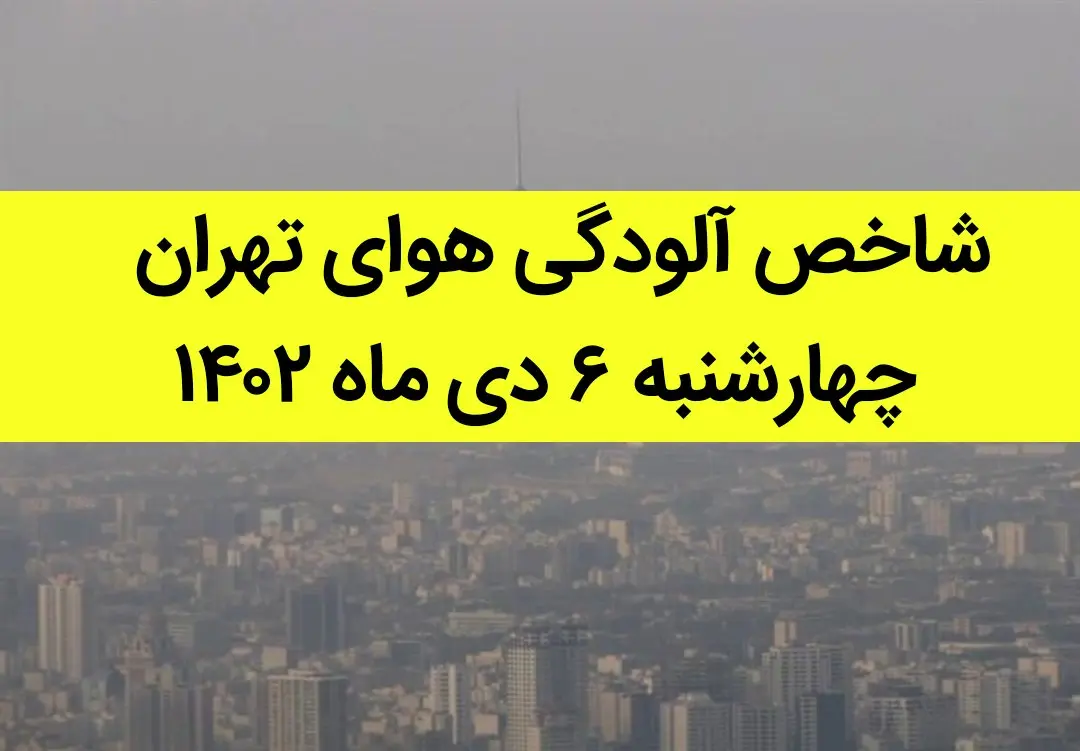 شاخص آلودگی هوای تهران امروز چهارشنبه ۶ دی ماه ۱۴۰۲ + کیفیت هوای تهران امروز به تفکیک مناطق