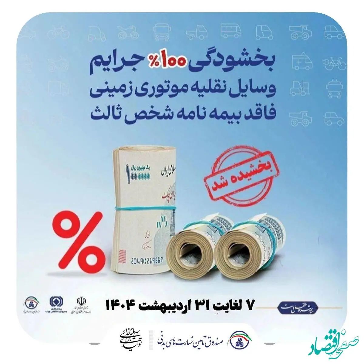 کلیه جرایم حق ‌بیمه وسایل نقلیه موتوری زمینی فاقد بیمه‌نامه شخص ثالث بخشیده شد