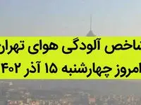 شاخص آلودگی هوای تهران امروز چهارشنبه ۱۵ آذر ۱۴۰۲