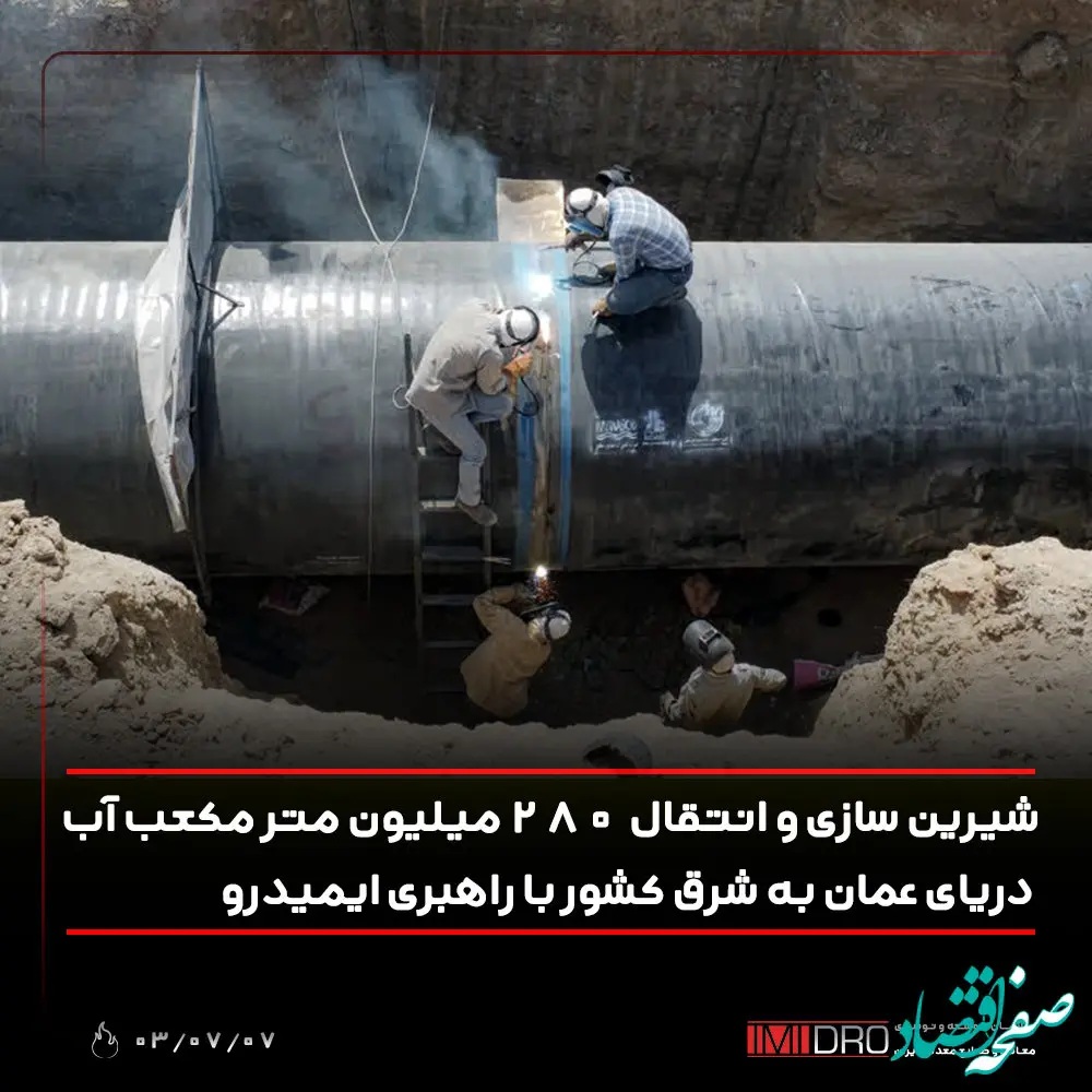 شیرین سازی و انتقال 280 میلیون مترمکعب آب دریای عمان به شرق کشور با راهبری ایمیدرو