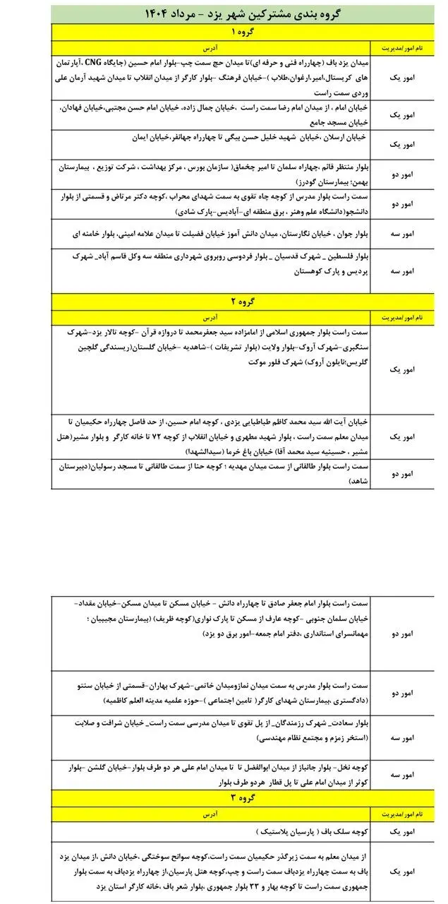 جدول کامل خاموشی برق یزد شنبه ۴ مرداد ۱۴۰۴ / زمان‌بندی قطعی برق ۲ ساعته گروه‌های مختلف