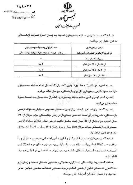 آیین‌نامه اجرایی قانون افزایش سن بازنشستگی ابلاغ شد