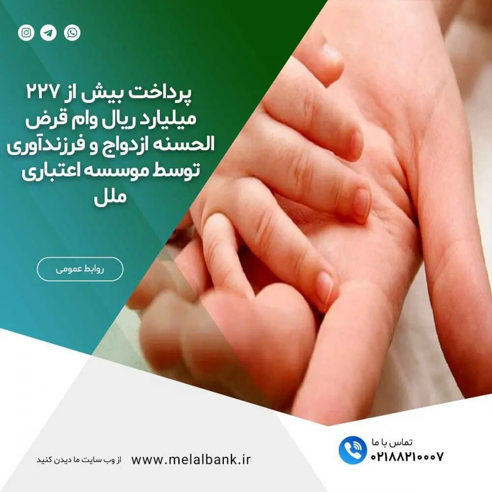  پرداخت بیش از ۲۲۷ میلیارد ریال وام قرض الحسنه ازدواج و فرزندآوری