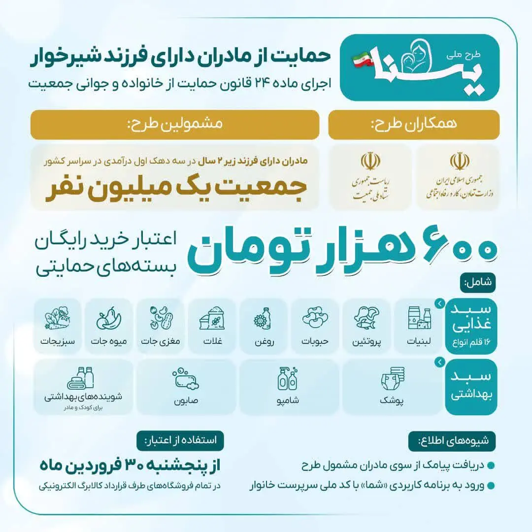 جزئیات یارانه جدید ۶٠٠ هزار تومانی ویژه مادران دارای فرزند شیرخوار سه دهک اول 

